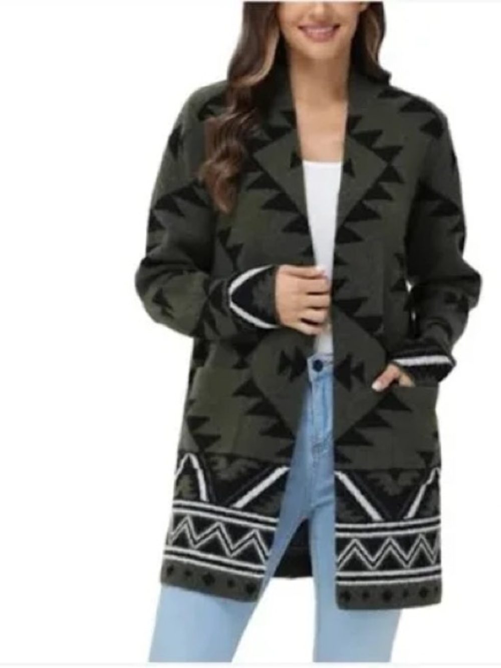 Frye Olive, Black & White Aztec Knit Cardigan - Picture 6 of 6